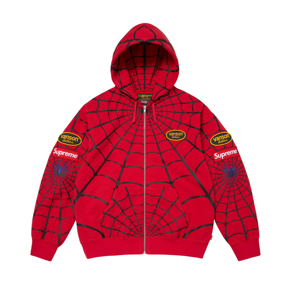 Supreme Vanson Leathers Spider-Man Zip Up Hooded Sweatshirt Red