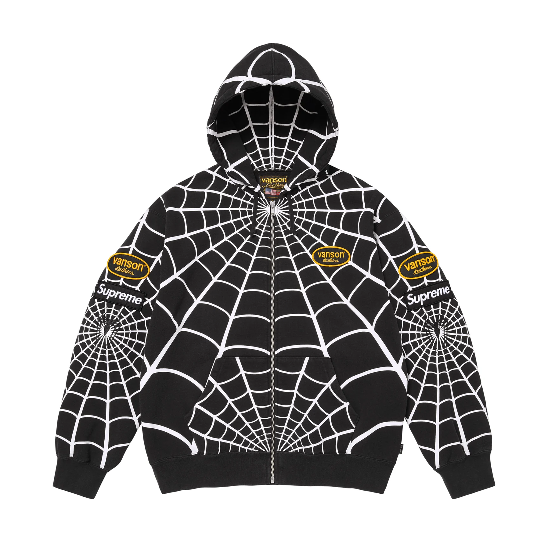Supreme Vanson Leathers Spider-Man Zip Up Hooded Sweatshirt Black