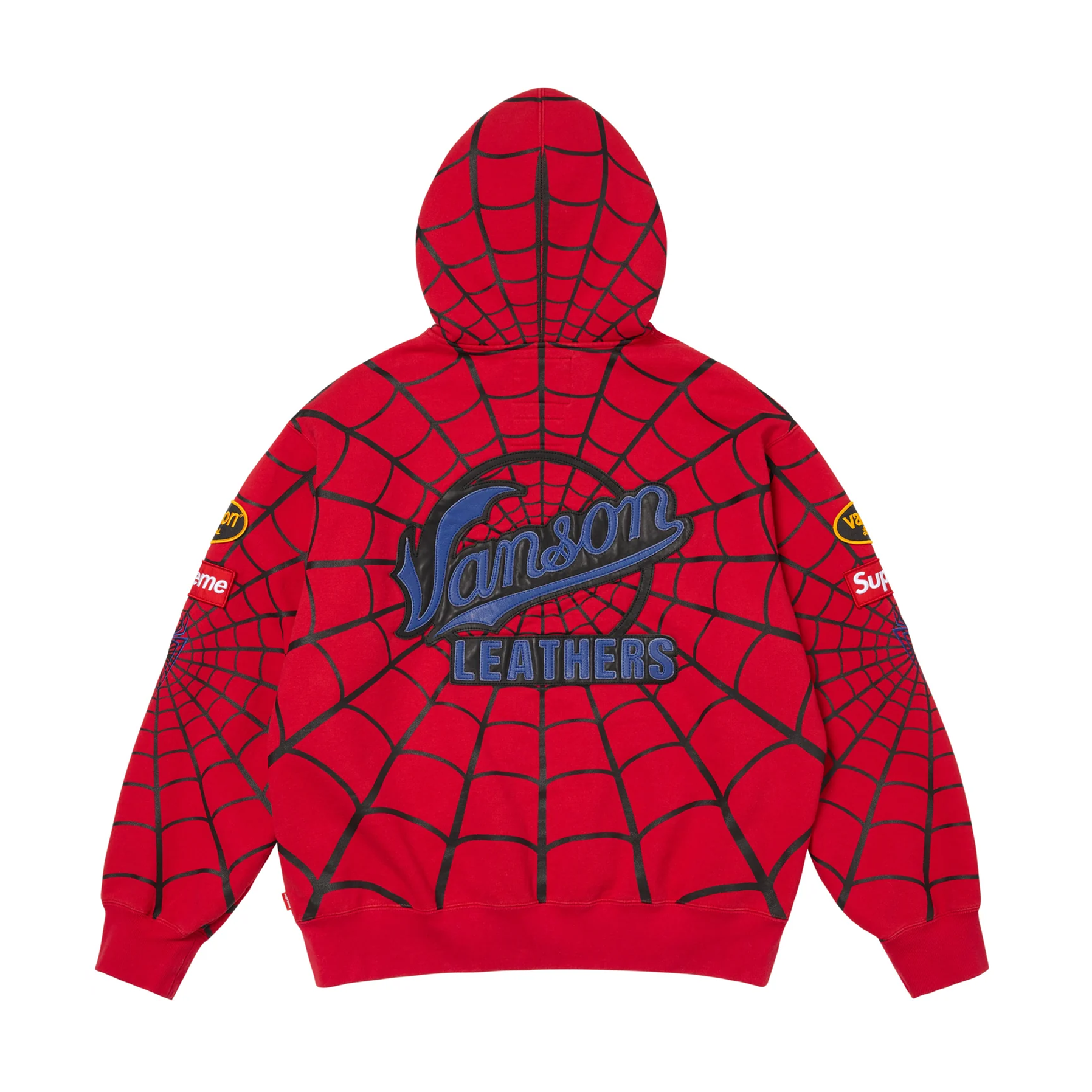 Supreme Vanson Leathers Spider-Man Zip Up Hooded Sweatshirt Red