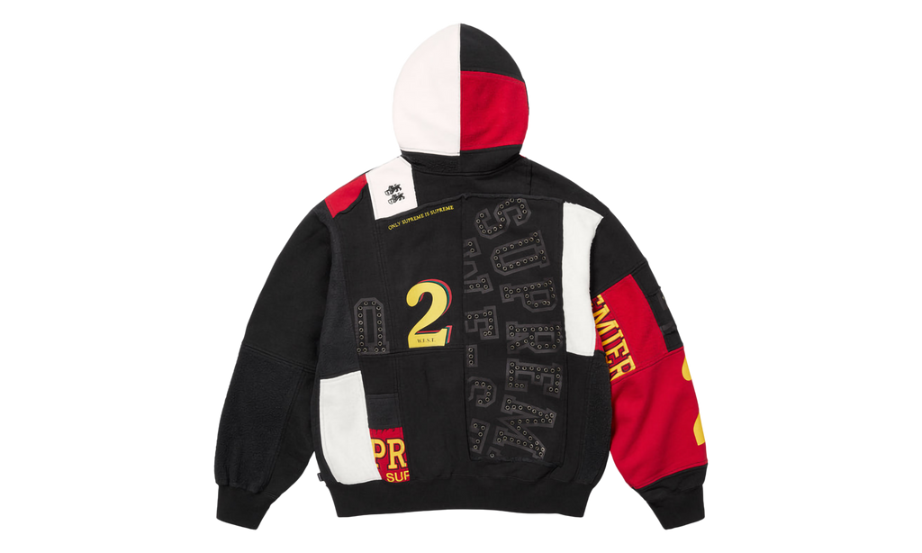 Patchwork Zip Up Hooded Sweatshirt "SS25 - Black" SU25499
